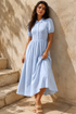 Jenna Smocked Collared Dress in Blue