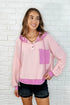 Here for Now Color Block Hoodie in Pink